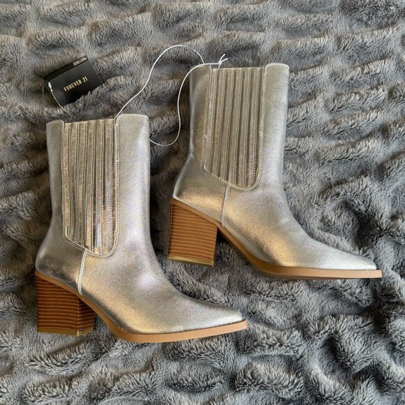 Women Go-Go Disco Glam Western Pointed Toe Block Heel Boot Silver Metallic 7 8 - Picture 8 of 12